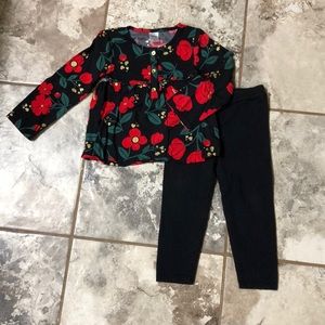 ❤️Carter’s Toddler Girl Black & Red Floral Set 2T